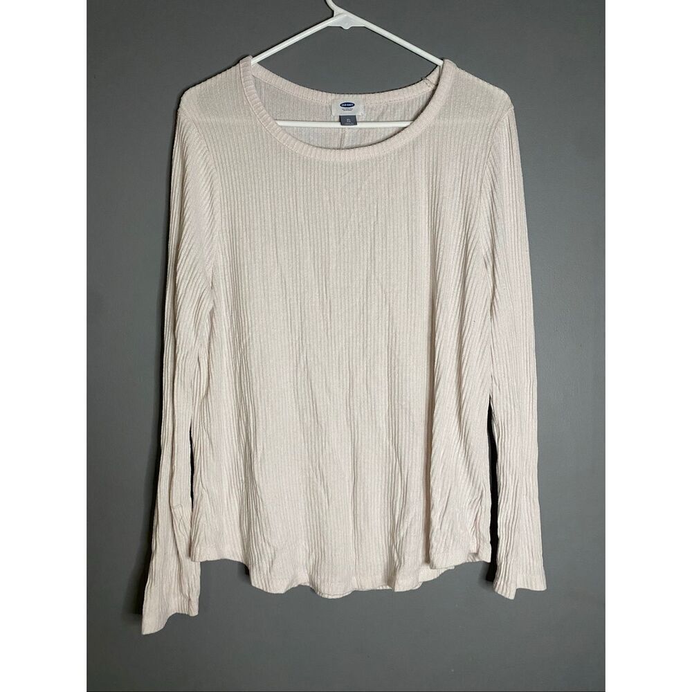 Old Navy White Pink Waffle Knit Scoop Neck Top Size XL